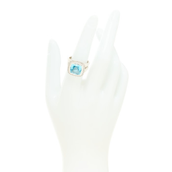 DAVID YURMAN Sterling Silver Diamond Blue Topaz 11mm Albion Ring 54 7 DAVID YURMAN Sterling Silver Diamond Blue Topaz 11mm Albion Ring 54 7