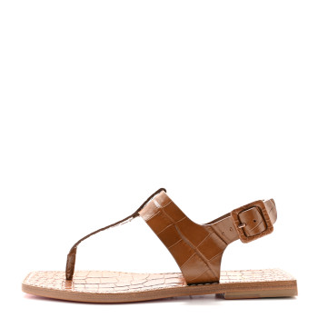 CHRISTIAN LOUBOUTIN Calfskin Crocodile Embossed Cubongo Sandals 36 Biscotto