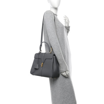 CELINE Grained Calfskin Medium 16 Top Handle Bag Grey