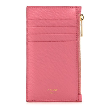 CELINE Grained Calfskin Zipped Card Holder Pink