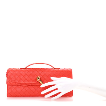 BOTTEGA VENETA Nappa Intrecciato Long Andiamo Top Handle Clutch Cherry Tomato