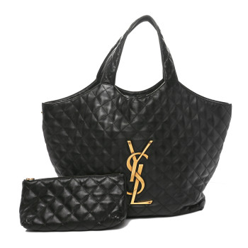 SAINT LAURENT Lambskin Quilted Maxi Icare Shopping Tote Black