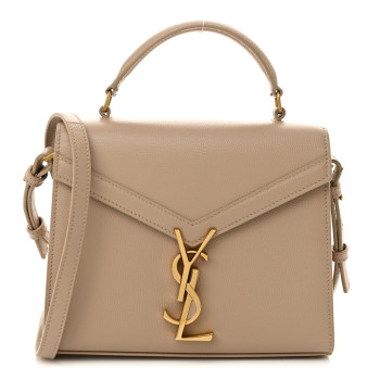 SAINT LAURENT Grain de Poudre Mini Classic Monogram Cassandra Top Handle Beige