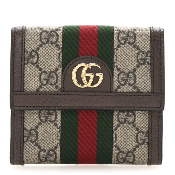 GUCCI GG Supreme Monogram Web Ophidia French Flap Wallet Beige New Acero