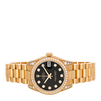 ROLEX 18K Yellow Gold Diamond 31mm Oyster Perpetual Datejust President Watch Black 178158