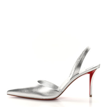 CHRISTIAN LOUBOUTIN Laminated Calfskin Kate Max O Slingback 100 Pumps 38 Silver