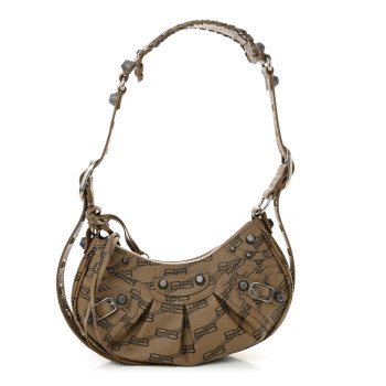 BALENCIAGA Coated Canvas BB Monogram Le Cagole Shoulder Bag XS Beige Brown